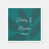 モダン フラワーペタル ボタニカル ティール 結婚式 ナプキン スタンダードカクテルナプキン (正面)