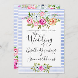 モダン フラワール ウォーターカラー ストライプ 結婚式招待状 招待状