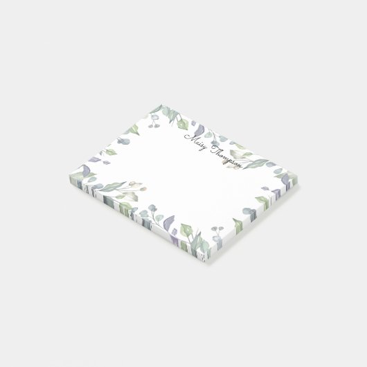 モダン フラワー ウォーターカラー スクリプト ネーム ポストイット (アングル)