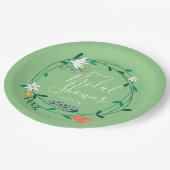 モダン フラワー ガーランド エレガント スクリプト ブライダル シャワー ペーパープレート (アングル)