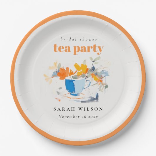 モダン フラワー ティー カップ ブライダル シャワー ティー パーティー ペーパープレート (正面)