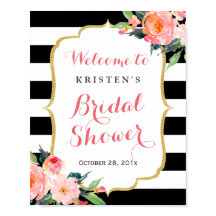 モダン フラワー ブラック ストライプ  ブライダル シャワー サイン