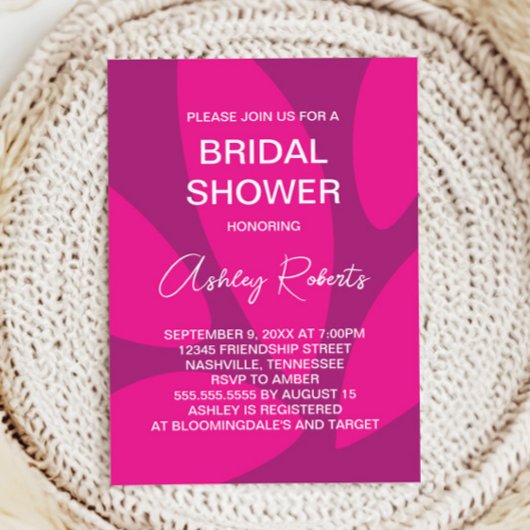 モダン フラワー ペタル ボタニカル フクシア ブライダル シャワー 招待状