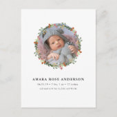 モダン フラワー リース フォト 出生発表 案内ポストカード (正面)