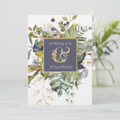 モダン フラワー | 青と緑のアンパサンド ウェディング 招待状 (スタンド正面)