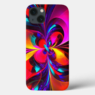 モダン フローラル アブストラクト アート 赤 青 パターン #07 iPhone 13ケース