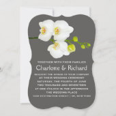 モダン フローラル ウェディング | 白いオーキッドの花 招待状 (正面)