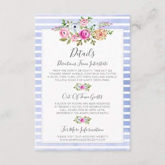 モダン フローラル ネイビー ウォーターカラー 詳細 / 方向 エンクロージャーカード (正面)