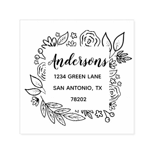 モダン フローラル リース 返信住所スタンプ セルフインキングスタンプ (デザイン)