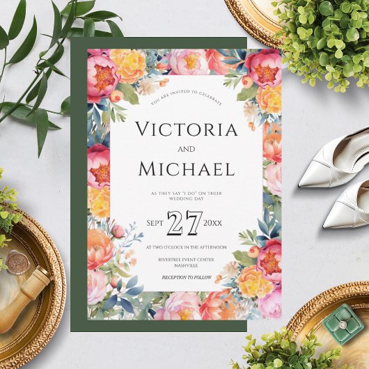 モダン フローラル 牡丹 ピンク 結婚式 テンプレート