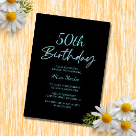 モダン&ブミニマルルータイポグラフィブラック誕生日 招待状