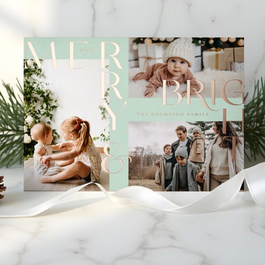 モダン&ブメリーライトはっきりしたタイポグラフィ3 Photo Mint 箔シーズンカード