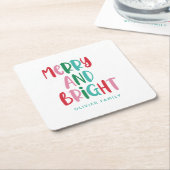 モダン&ブメリーライトレトロカラフルクリスマスキ スクエアペーパーコースター (アングル)