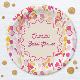 モダン ブライズ シャワー レトロ アブストラクト ピンク ウェーブ ペーパープレート