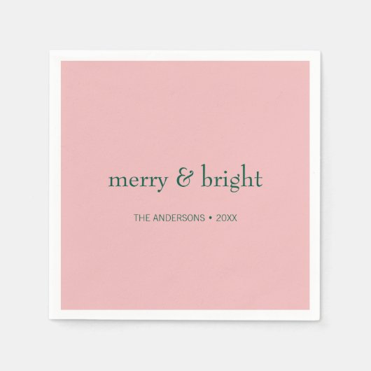 モダン&ブライトメリークリスマスホリデーピンクグリーン スタンダードカクテルナプキン (正面)