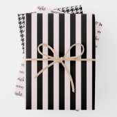 モダン&ブライトメリークリスマスホリデーピンクブラック ラッピングペーパーシート (インサイチュ)