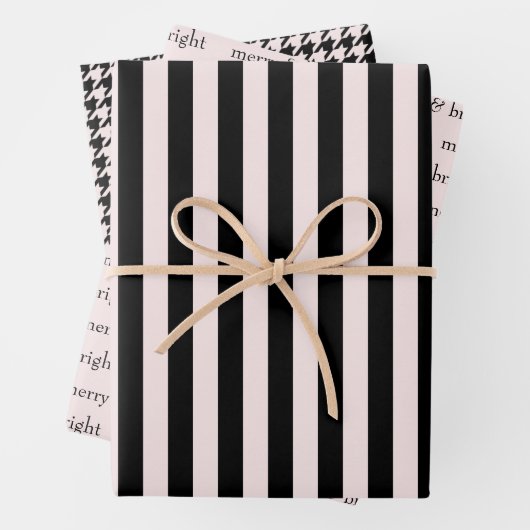 モダン&ブライトメリークリスマスホリデーピンクブラック ラッピングペーパーシート (インサイチュ)