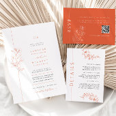 モダン ブライト オレンジ フラワー ウェディング 招待状
