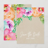 モダン ブライト フラワル ブラウン クラフト セーブ・ザ・デート 案内ポストカード (正面/裏面)