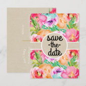 モダン ブライト フローラル ブラウン クラフト セーブ・ザ・デート 案内ポストカード (正面/裏面)