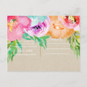 モダン ブライト フローラル ブラウン クラフト セーブ・ザ・デート 案内ポストカード (裏面)