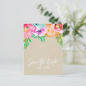 モダン ブライト フローラル ブラウン クラフト セーブ・ザ・デート 案内ポストカード (スタンド正面)