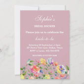 モダン ブライト ライラック ピンク ローズ ブライダル シャワー 招待状 (正面)