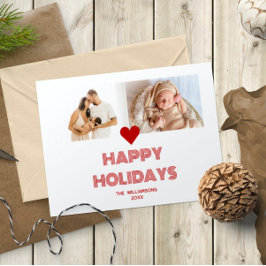 モダン ブライト レッド ハッピー ホリデーズ 2 フォト シーズンカード