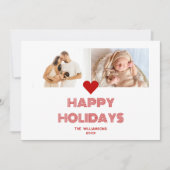 モダン ブライト レッド ハッピー ホリデーズ 2 枚の写真 シーズンカード (正面)