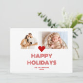 モダン ブライト レッド ハッピー ホリデーズ 2 枚の写真 シーズンカード (スタンド正面)