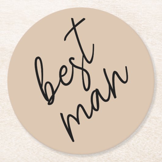 モダン ブライド | ベージュ + ブラック スクリプト ラウンドペーパーコースター (正面)