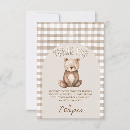 モダン ブラウン アーチ うちのちっちゃなクマの誕生日 サンキューカード (正面)