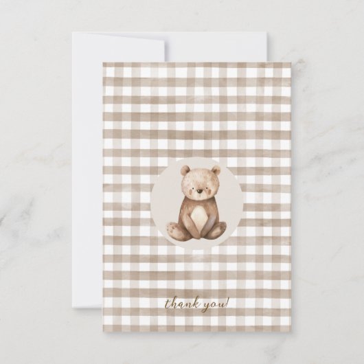 モダン ブラウン アーチ うちのちっちゃなクマの誕生日 サンキューカード (裏面)