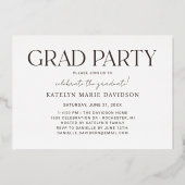 モダン ブラウン 卒業式 3 枚の写真 卒業 記念 ゴールド 箔招待状 (裏面)