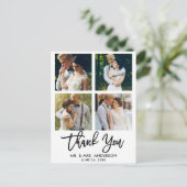 モダン ブラシ スクリプト ウェディング 4 フォト サンクス ポストカード (スタンド正面)