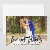 モダン ブラシ スクリプト ラブ アンド サンクス ウェディング フォト サンキューカード (正面/裏面)