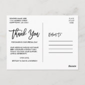 モダン ブラシ スクリプト ラブ アンド サンクス ウェディング ホワイト ポストカード (裏面)