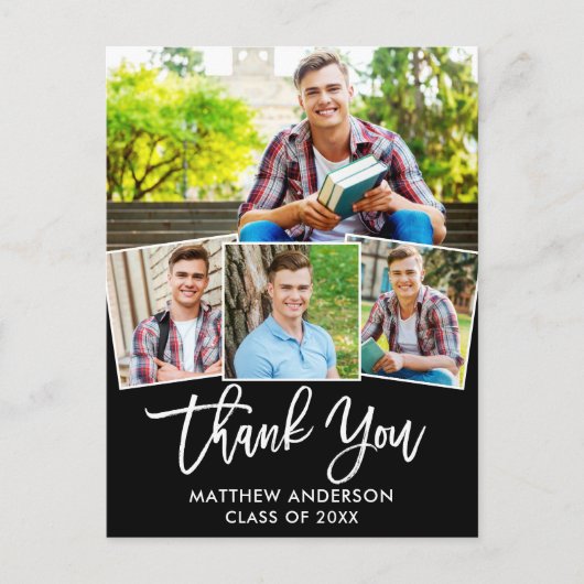 モダン ブラシ スクリプト 卒業式 4 枚の写真 感謝 ポストカード (正面)