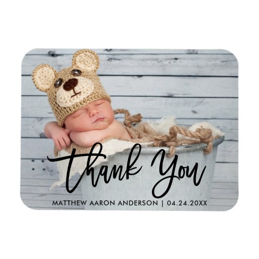 モダン ブラシ スクリプト 新生児 お礼 ブラック マグネット (横)