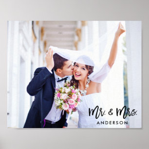 モダン ブラシ スクリプト 新郎新婦 結婚写真 ポスター
