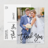 モダン ブラシ スクリプト 結婚式 カップル 写真 ありがとう ポストカード (正面/裏面)