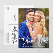 モダン ブラシ スクリプト 結婚式 フォト サンクス ポストカード (正面/裏面)