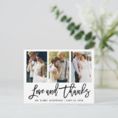 モダン ブラシ スクリプト 結婚 写真3枚 愛と感謝 ポストカード (スタンド正面)