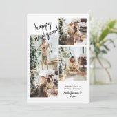 モダン ブラシ スクリプト 4 フォト ハッピー ニュー イヤー シーズンカード (スタンド正面)