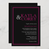 モダン ブラックとホットピンクの結婚式招待状 招待状 (正面/裏面)