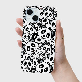 モダン ブラックアンドホワイト かわいいパンダ柄 iPhone 15ケース
