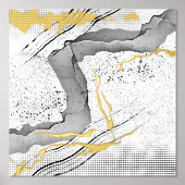 モダン ブラックアンドホワイト ゴールドフォイル ミニマルアート 箔ポスター (正面)