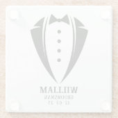 モダン ブラックアンドホワイト タキシード グルームズマン ギフト ガラスコースター (裏面)