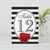 モダン ブラックアンドホワイト レッドローズ ウェディング テーブル カード (スタンド正面)