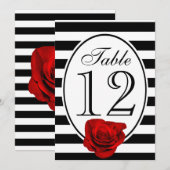 モダン ブラックアンドホワイト 赤いバラの結婚式 テーブル カード (正面/裏面)